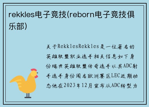 rekkles电子竞技(reborn电子竞技俱乐部)